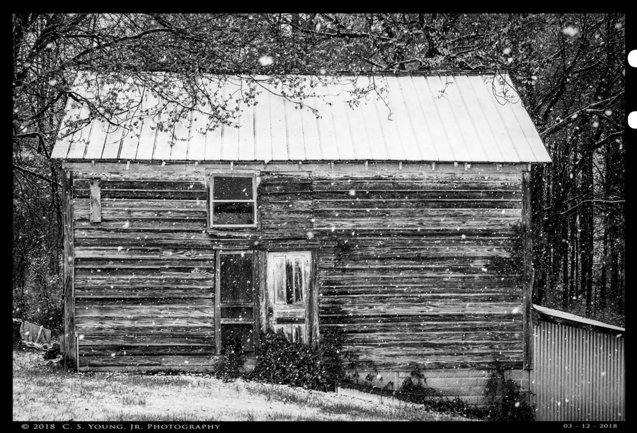 Country Barn Snowfall Monochrome